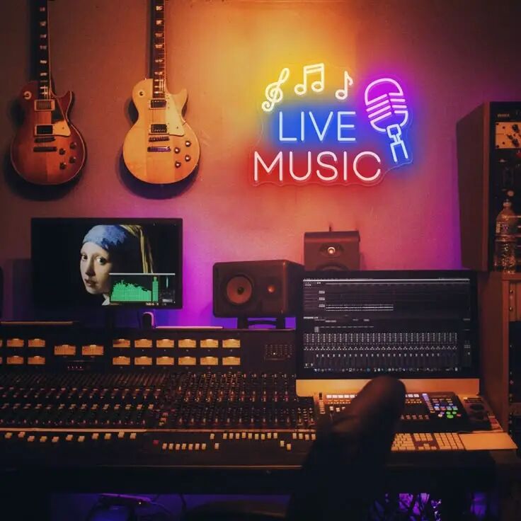 Live Music Neon Sign, Studio Lights, DJ Sign, LED Neon Sign, Recording ...